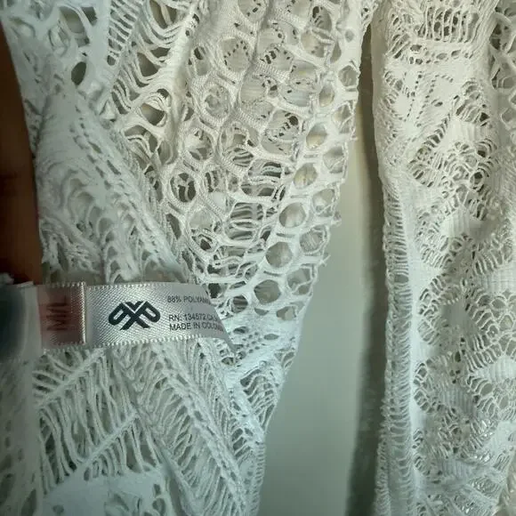 PILYQ PQ Women Swim Coverup Dress M/L Ivory Mini Crochet Whimsical Cottage Fairy - Picture 8 of 10